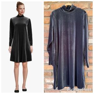 Lands’ End Women’s Long Sleeve Velvet Turtleneck Dress Charcoal Gray Size Large